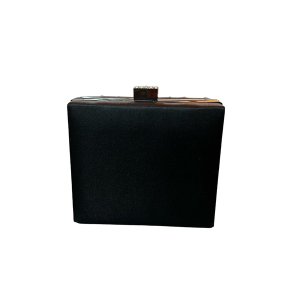 Black satin fabric clutch with gems - Picture 5 of 7